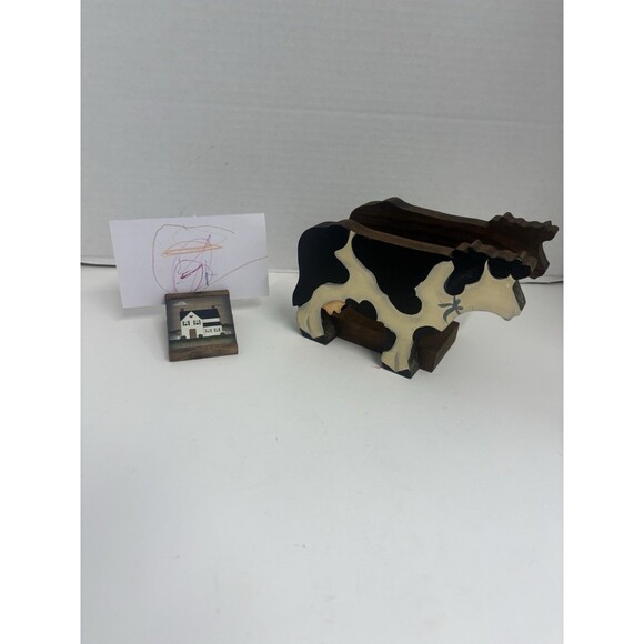 Vintage Wood Cow Lot Napkin/Paper Plate holder And Recipe Holder - Picture 1 of 8